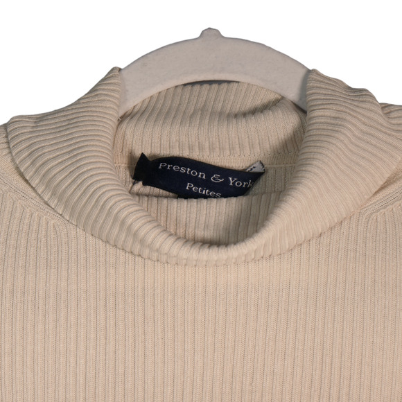 Preston York Turtleneck Womens PM Petite Medium Oatmeal Ribbed 100% Silk - Picture 3 of 7